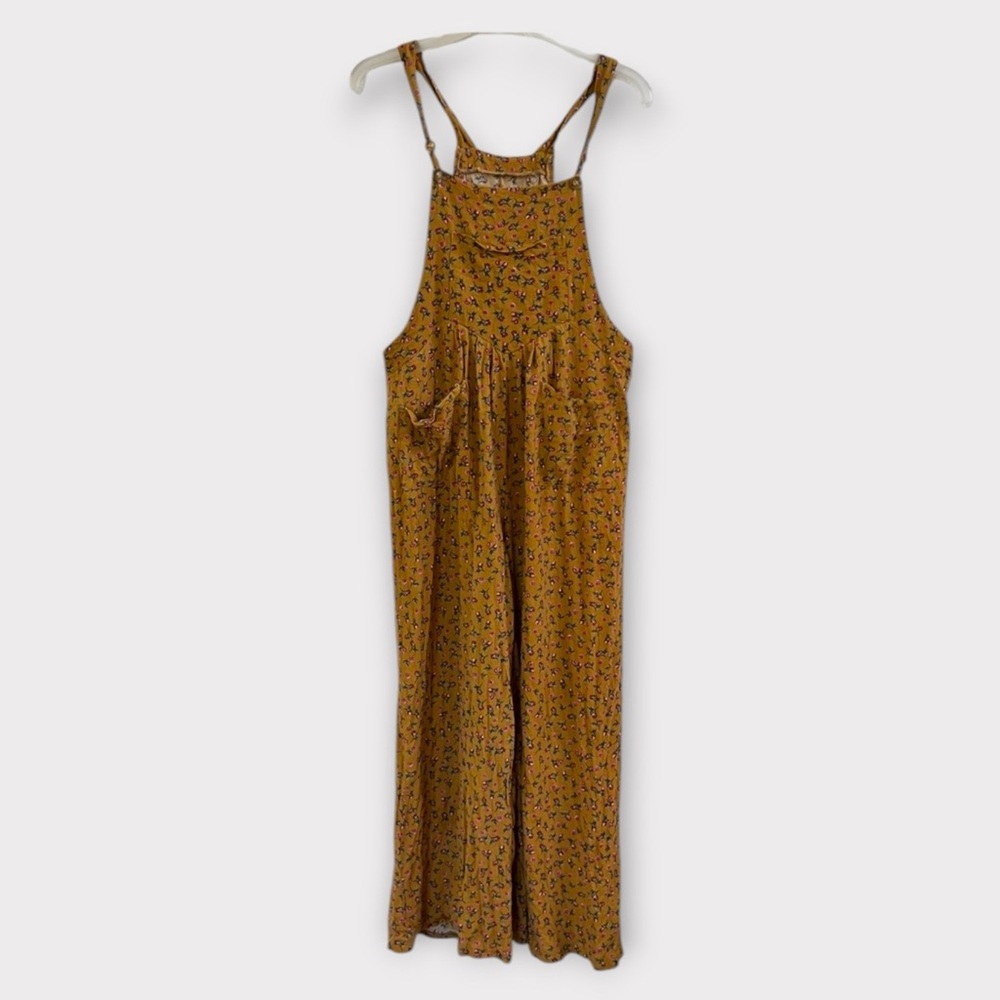 Tan jumpsuit with pink roses cottage core